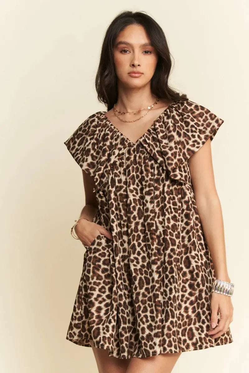 Davi & Dani Animal Printed Velvet Ribbon Mini Dress for Women - Love Salve